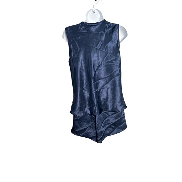 Vintage Kathryn Navy Satin Pajama Set Navy Blue Size Medium - Picture 4 of 5